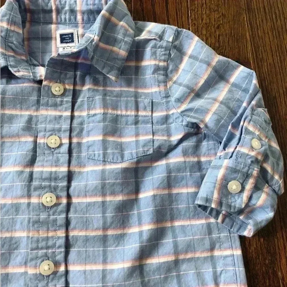 Janie and Jack Boys 3-6M Baby Blue/Pink/White Button Down Long-Sleeve Shirt - Picture 3 of 6